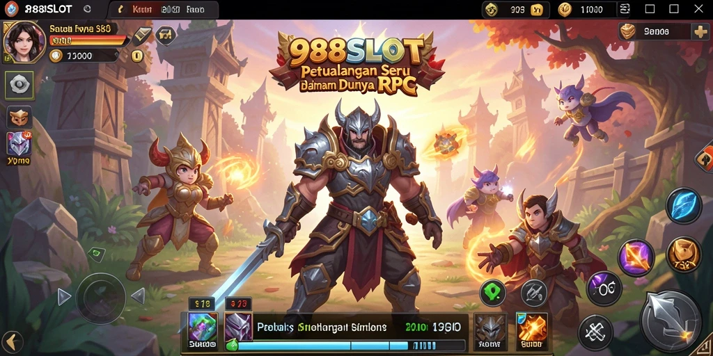 Tampilan gameplay 988SLOT dengan pertarungan epik antara karakter.