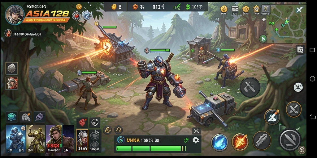 Screenshot gameplay ASIA128 yang menampilkan pertempuran epik dalam SLG.