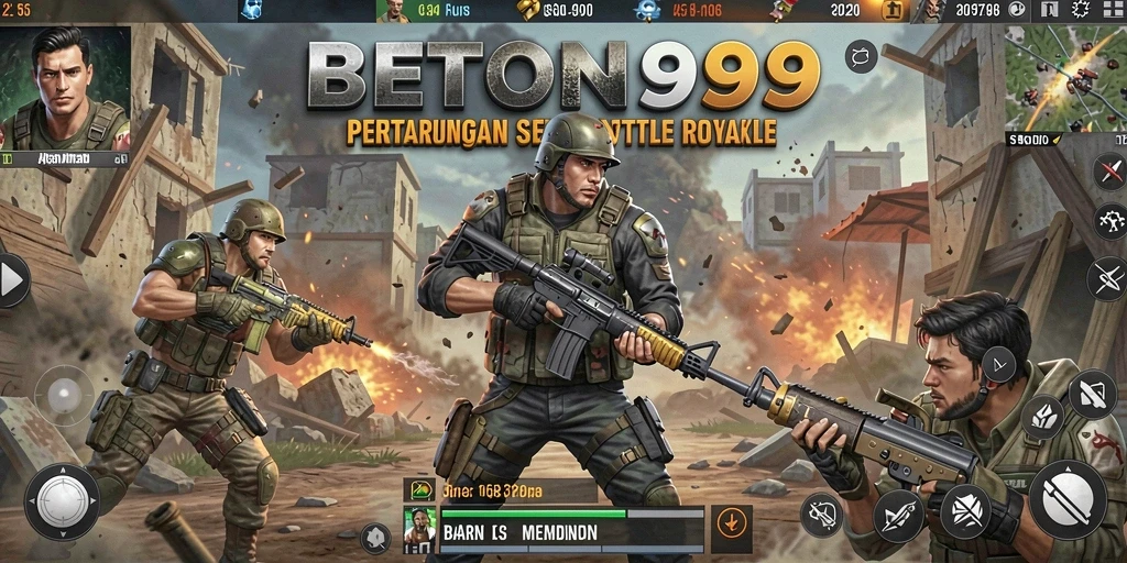 Screenshot BETON999 menunjukkan aksi seru dalam pertempuran Battle Royale.