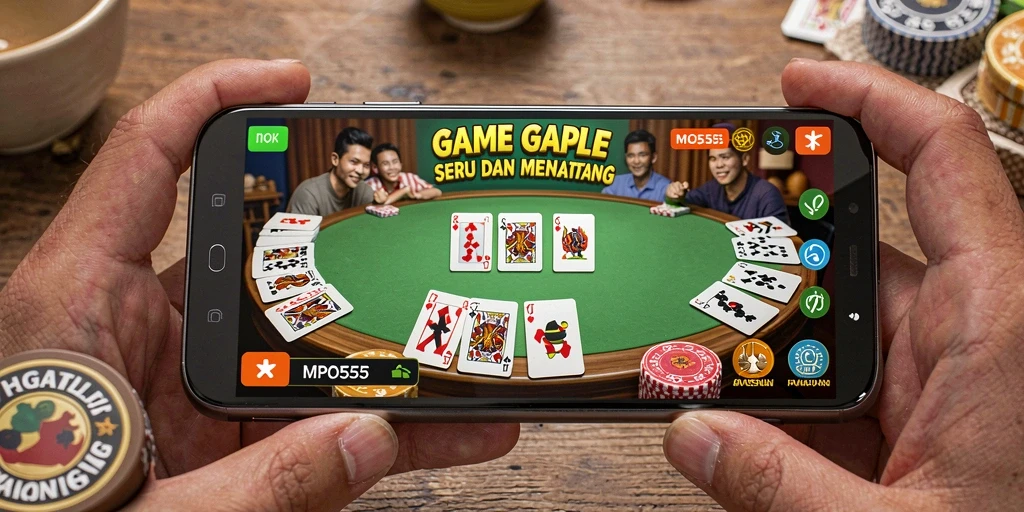 Screenshot gameplay MPO555 yang menunjukkan suasana permainan Gaple yang seru.