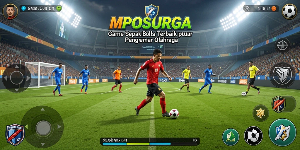 Screenshot gameplay MPOSURGA menunjukkan aksi mendebarkan di lapangan sepak bola.